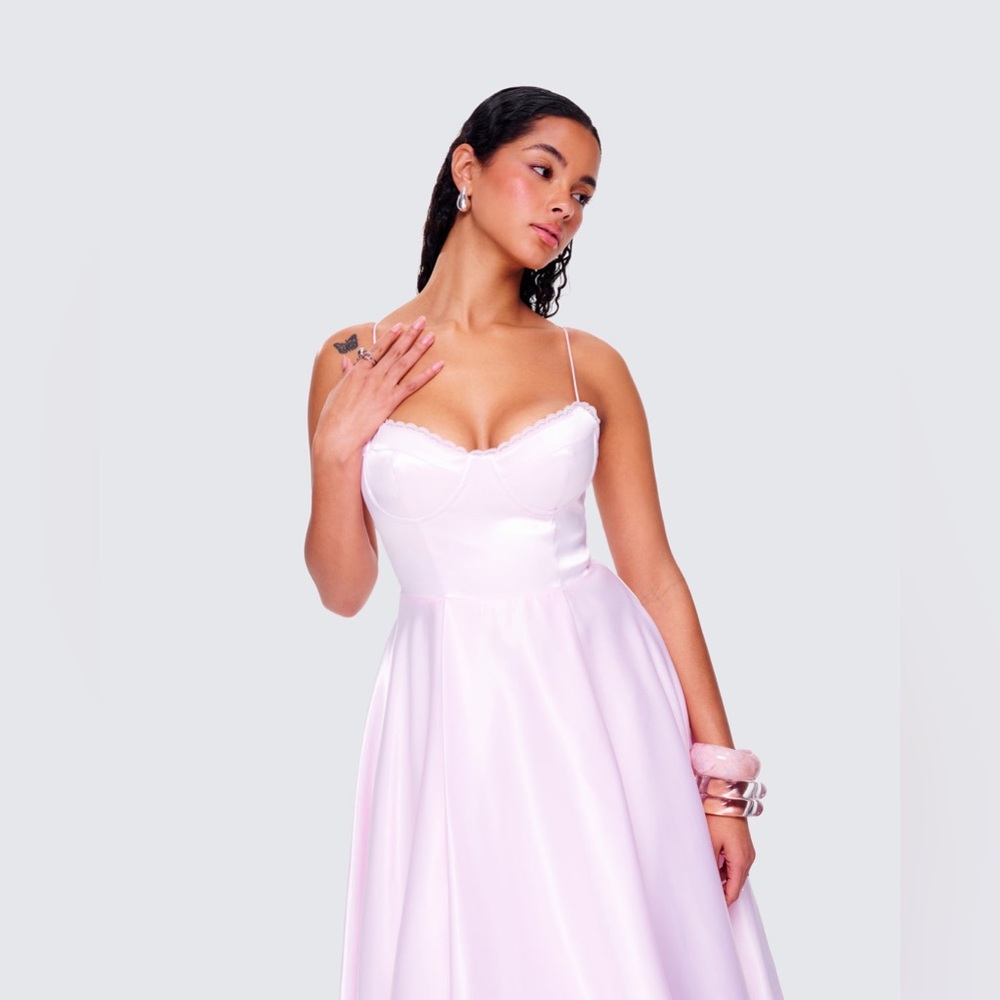 Finesse Eulla Pink Satin Midi chic romantic Dress XL CC10-9